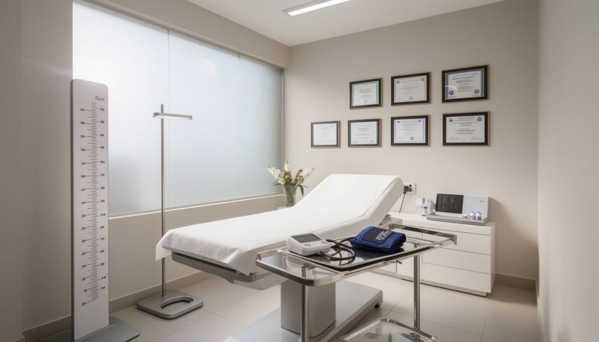 Doctor conducting medical examination for immigration purposes with patient