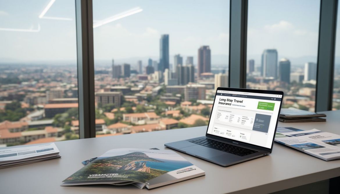 Person looking at a world map with travel insurance documents