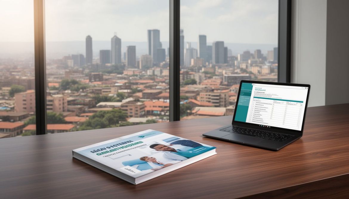 A professional coordinating medical documents for international travel, symbolizing Medical Examination Coordination.